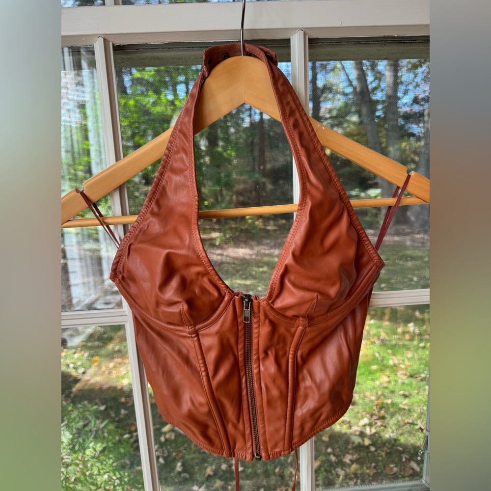 Out From Under Brown Faux Leather corset Top- Size Small